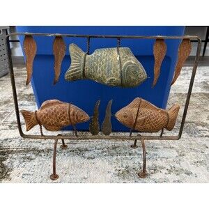 vintage art deco cast iron fish sculpture Aquarium 16x13” Handmade